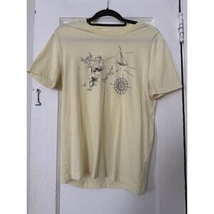 Banana Republic Men’s T-Shirt – Pacific Ocean Map Graphic – Size M – Soft Yellow